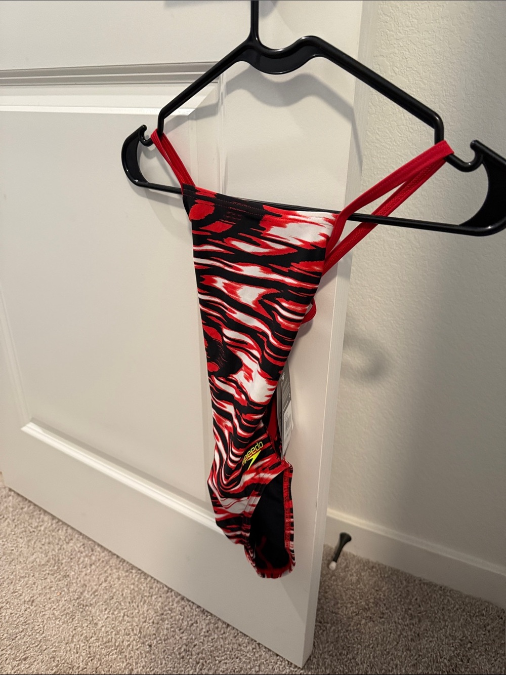 Speedo Red Black White Swirl One-Piece Swim Suit